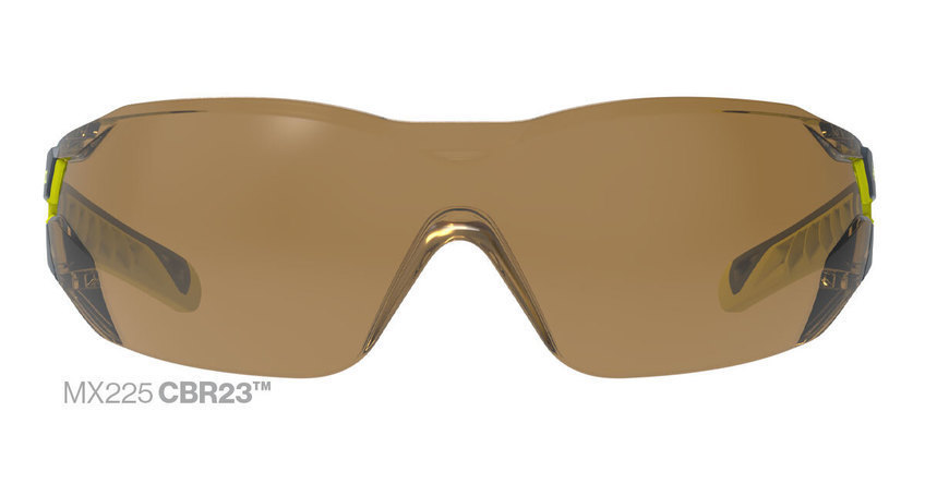 Safety glasses in cbr23 blue light blocking safety lens tint.