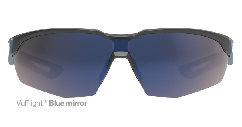 Safety glasses with blue mirror safety lens tint.