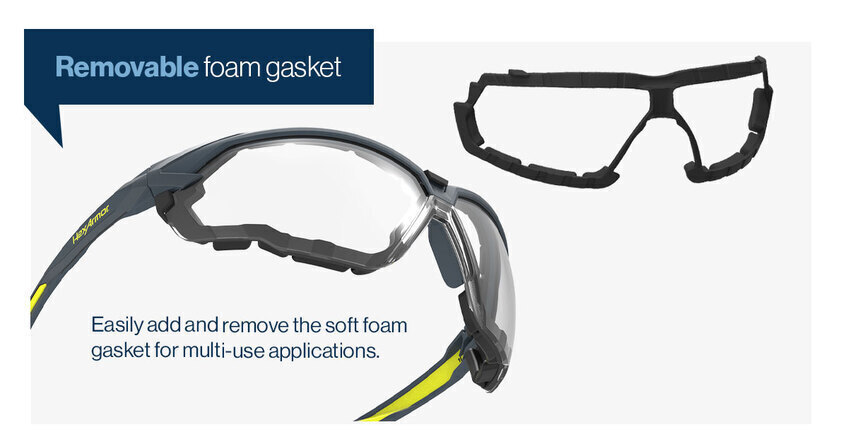 The removeable foam gasket is easy to take on and off from your safety glasses. 