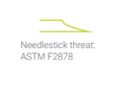 The shape of the needle in the needlestick threat test.