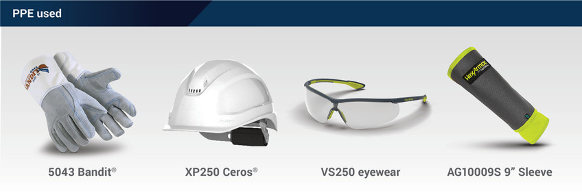 PPE used was gloves, helmets, eyewear, and arm sleeves
