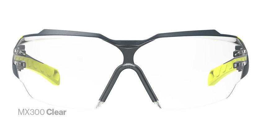 Safety glasses in clear safety lens tint.