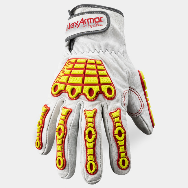 Back of hand view of Chrome SLT 4066W cold weather leather glove showcasing the impact protection.