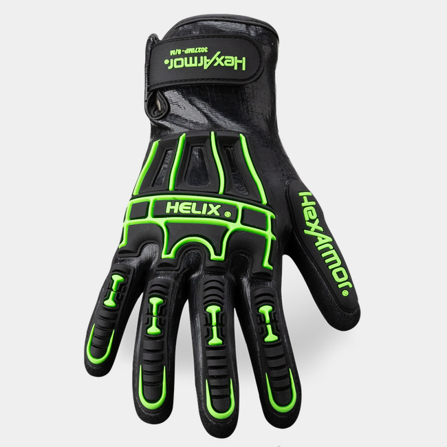 Back-of-hand view of Helix 3027IMP water-resistant work gloves showcasing IR-X technology.