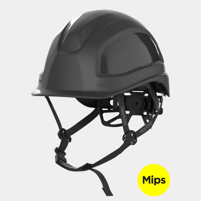 Ceros XP450AE black safety helmet with Mips and a chin strap.