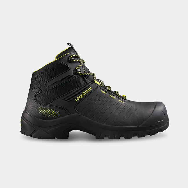 Xbase black work boots with composite safety toe as it might appear right out the box.