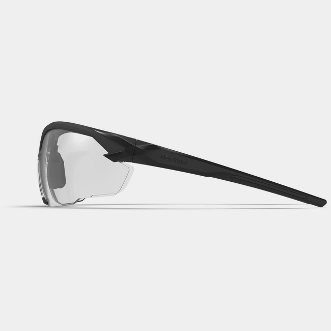 X1 anti-fog safety glasses from the side showcasing the HexArmor logo on the frame.