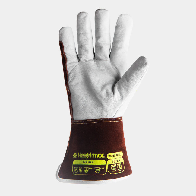 Palm view of HeatArmor 5055 welding work glove with goatskin leather.