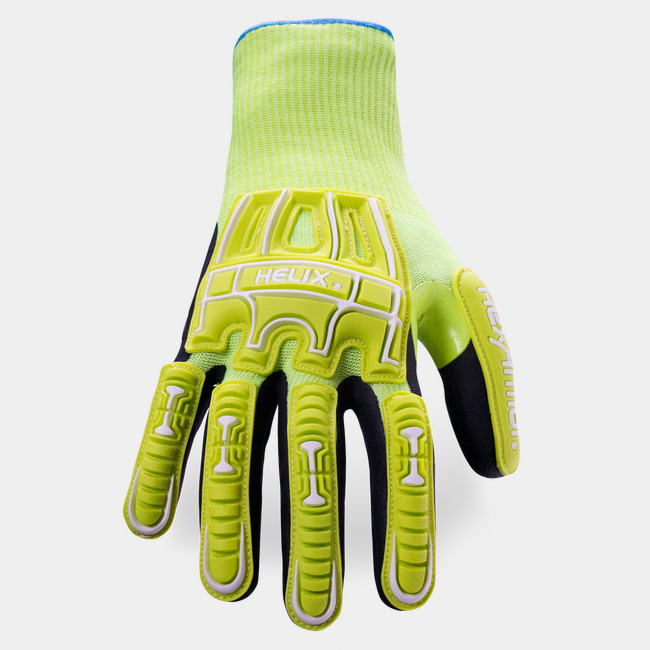 Back of hand view of Helix 3062IMP impact gloves showcasing the level two impact resistance.