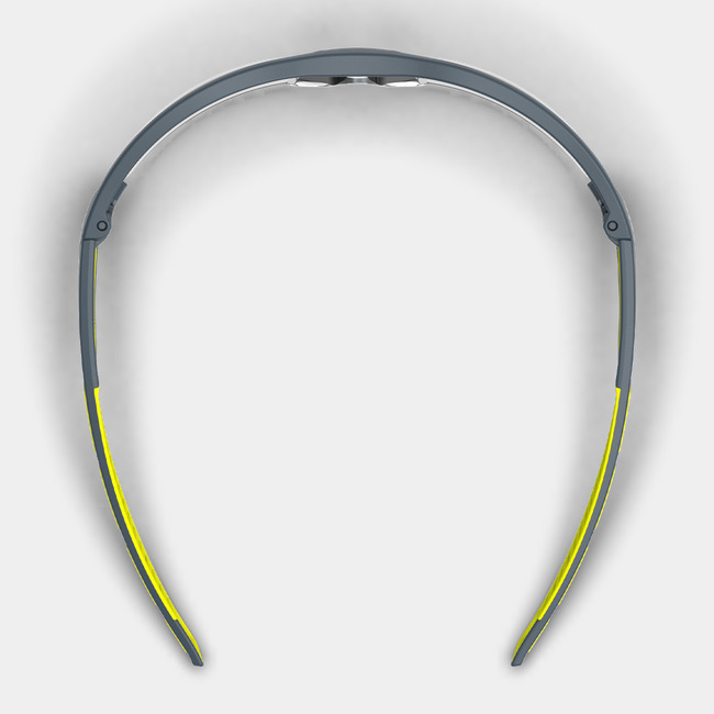 MX250 scratch-resistant safety glasses from the top-down showcasing the nose piece.