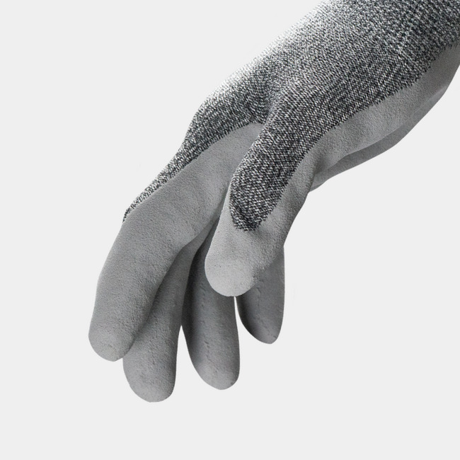 Side view of Helix 3084 glass handling gloves, showcasing where the seamless knit meets the coating.