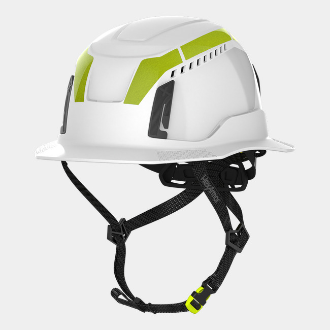 Type 2 hi-vis reflective stickers for helmets sticker sheet as they appear after application on a hard hat.