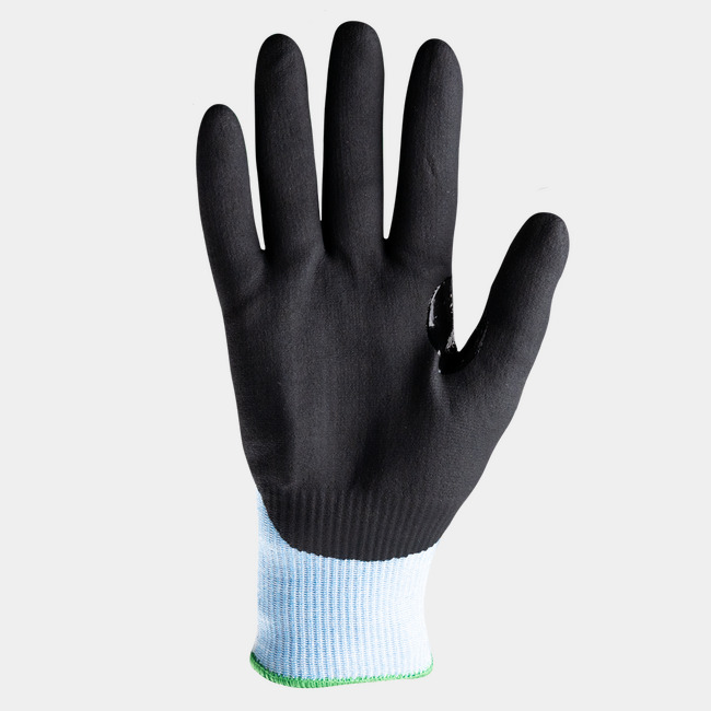 Palm view of the Helix 3023 abrasion-resistant gloves showcasing the PrimeFoam nitrile palm coating.