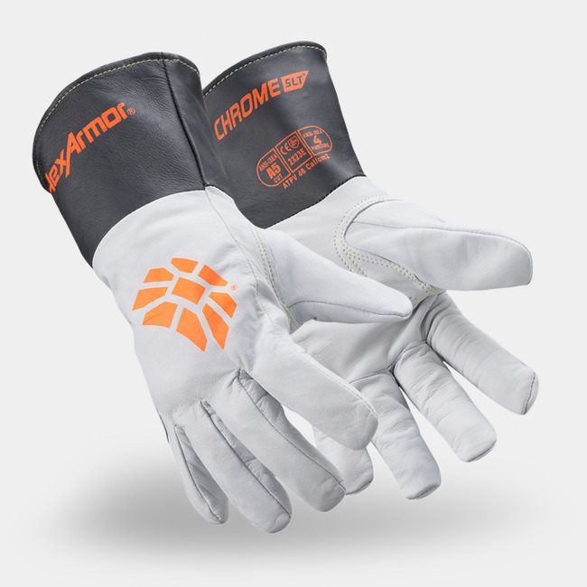 Chrome SLT 4062 gauntlet heat resistant safety gloves as they might appear on your hands.