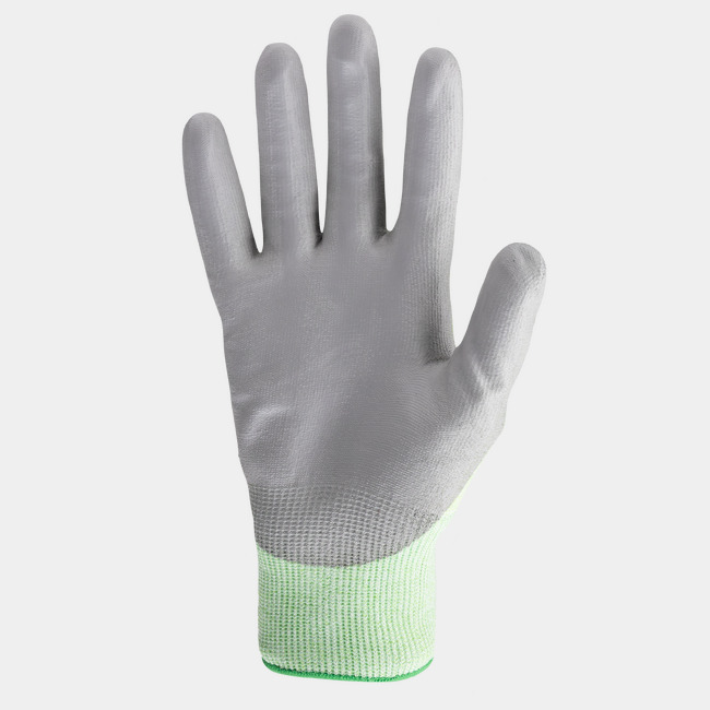 Palm view of Helix 1050 work gloves with grip, showcasing the polyurethane coating.