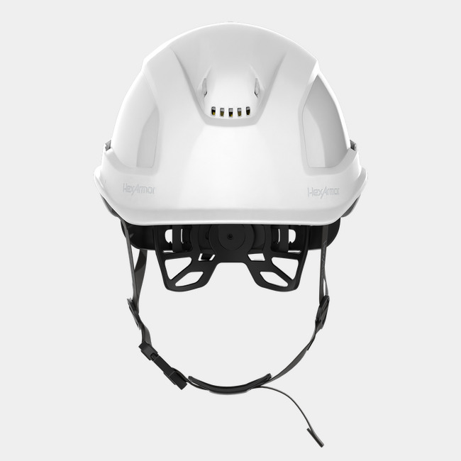 Ceros XP450A with Mips white chin strap safety helmet as shown from the front.