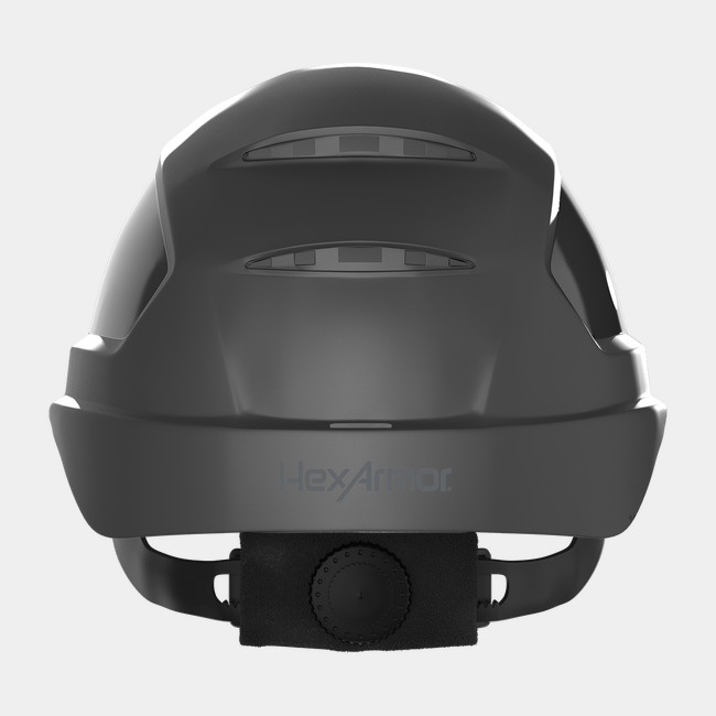 Ceros XP250E safety helmet as shown from the back showcasing the wheel ratchet adjustment system.