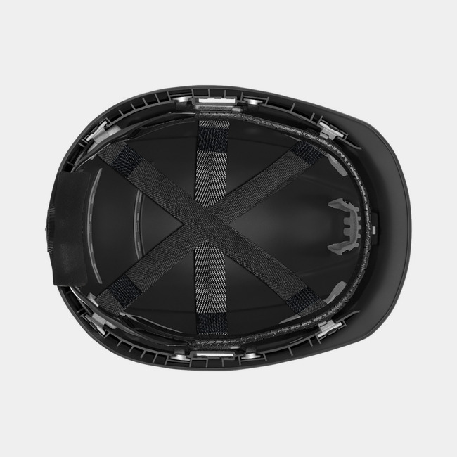 Ceros XP250 black safety helmet showcasing the suspension system on the underside of the helmet.