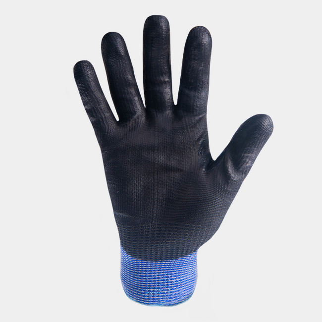 Palm view of Helix 2074 abrasion-resistant gloves, showcasing the sandy nitrile coating.