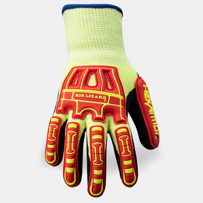 Back of hand view of Rig Lizard Thin Lizzie 2091 cold weather work glove showcasing the impact protection.