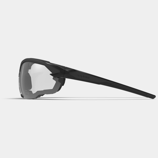 X1G anti-fog safety glasses with gasket from the side showcasing the HexArmor logo on the frame.