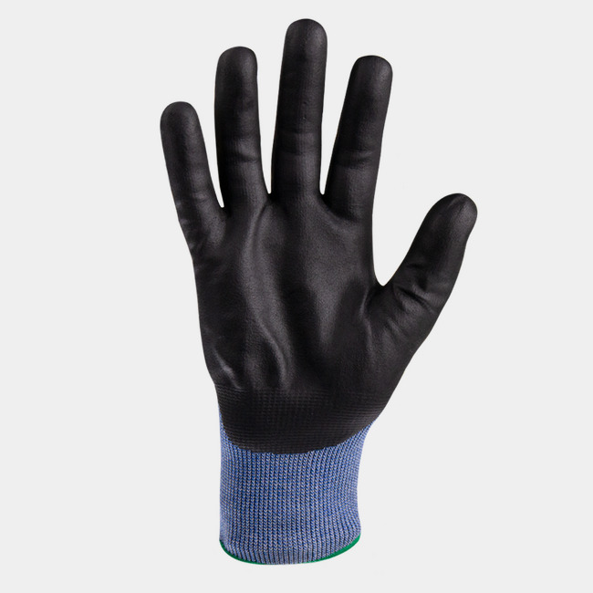 Palm view of Helix 3015 abrasion-resistant gloves, showcasing the micro foam nitrile coating with touchscreen.