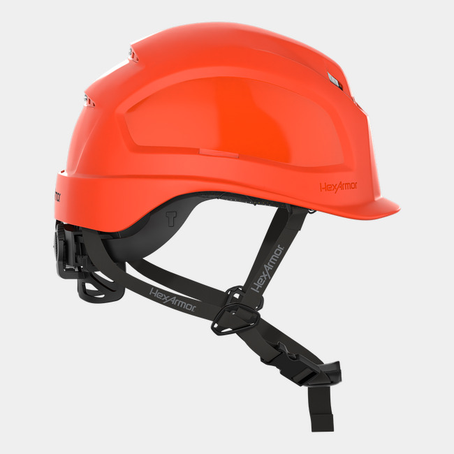 Ceros XP450A with Mips orange chin strap safety helmet as shown from the front.