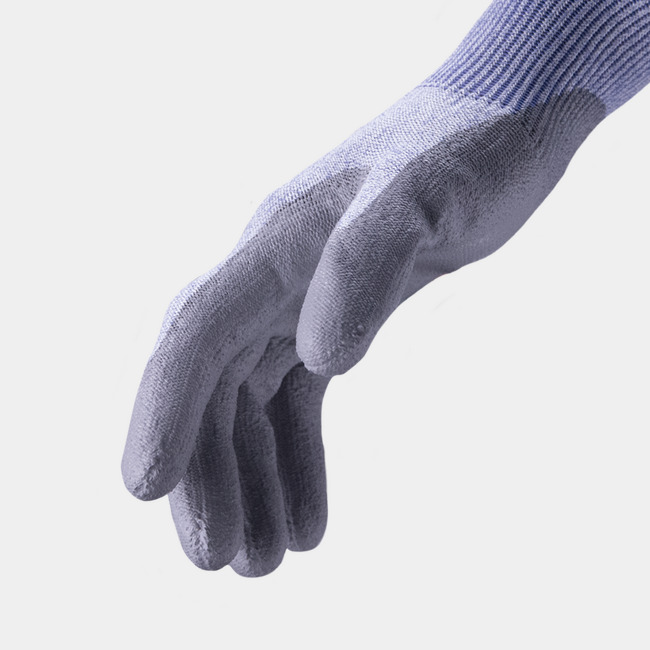 Side view of Helix 2085 silicone-free gloves, showcasing where the seamless knit meets the coating.