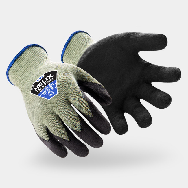 Helix 2080 abrasion-resistant gloves shown side by side as they might appear on your hands.