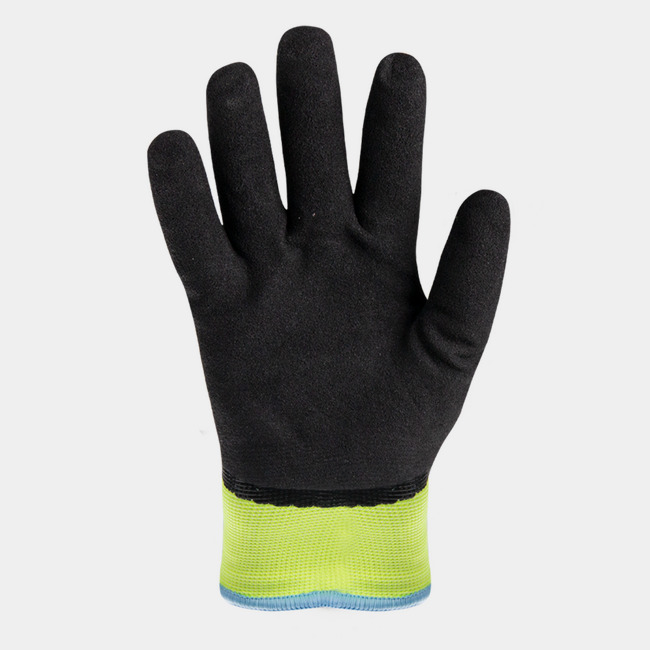 Palm view of Helix 2073 hi-vis winter glove, showcasing the full sandy nitrile coating.