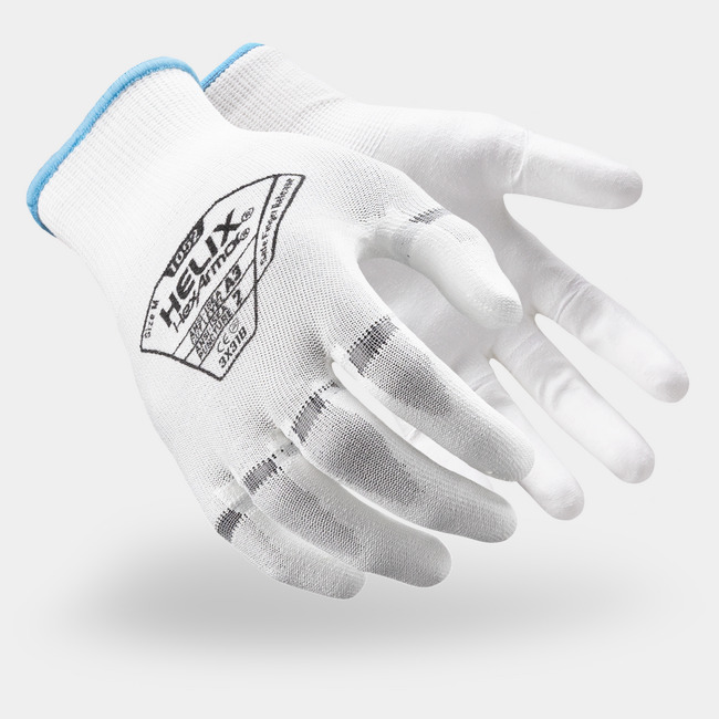 White Helix 1052 cut-resistant gloves shown side by side as they might appear on your hands.