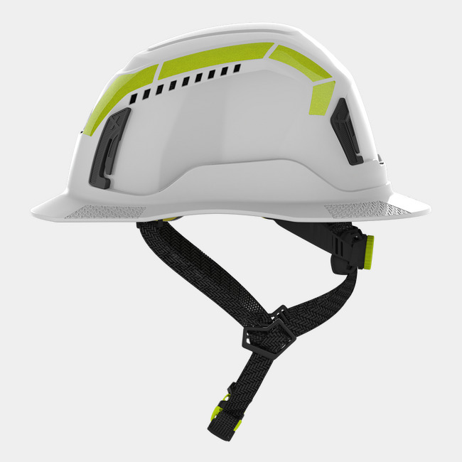 Type 2 hi-vis reflective stickers side view on helmet.