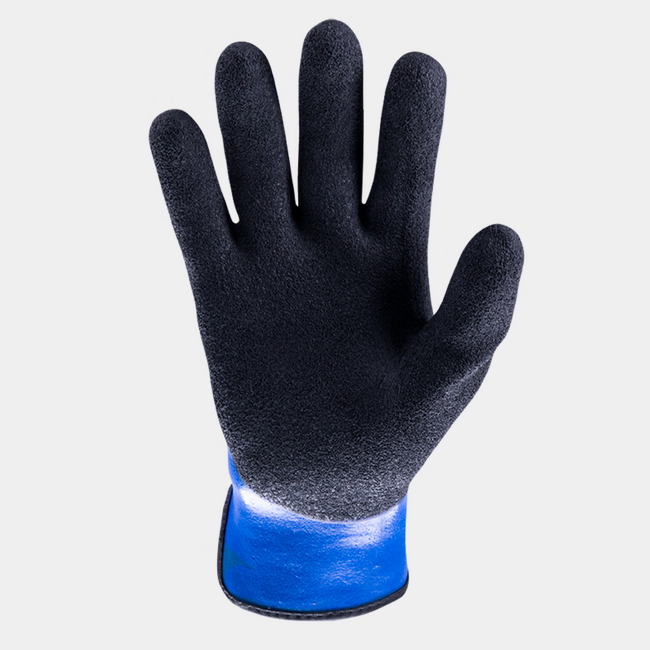 Palm view of Helix 3070 latex coated gloves, showcasing the natural wrinkle rubber latex coating.