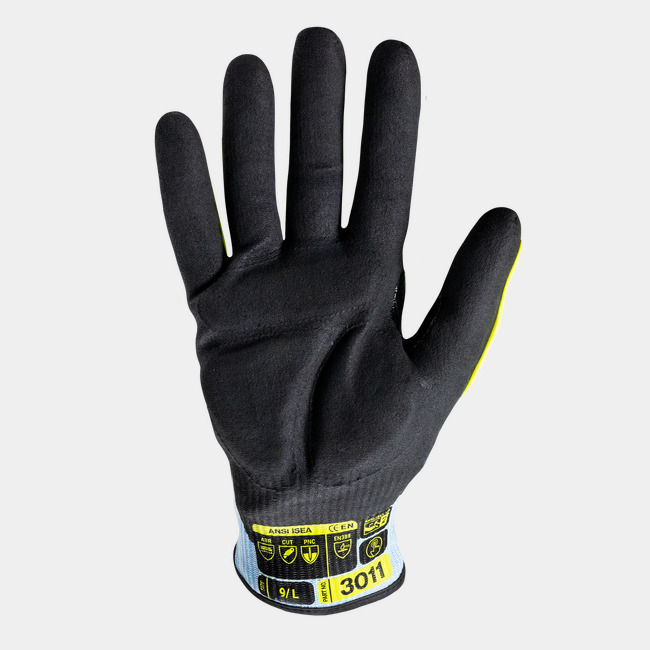 Palm view of the Helix 3011 anti-vibration gloves, showing the nitrile coating. 