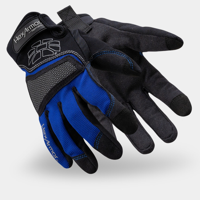 Blue and black Chrome Series 4018 cut-resistant gloves as they might appear on your hands.