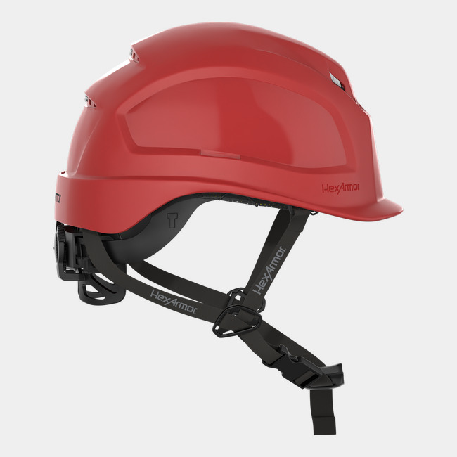 Ceros XP450A with Mips red vented safety helmet as shown from the side.