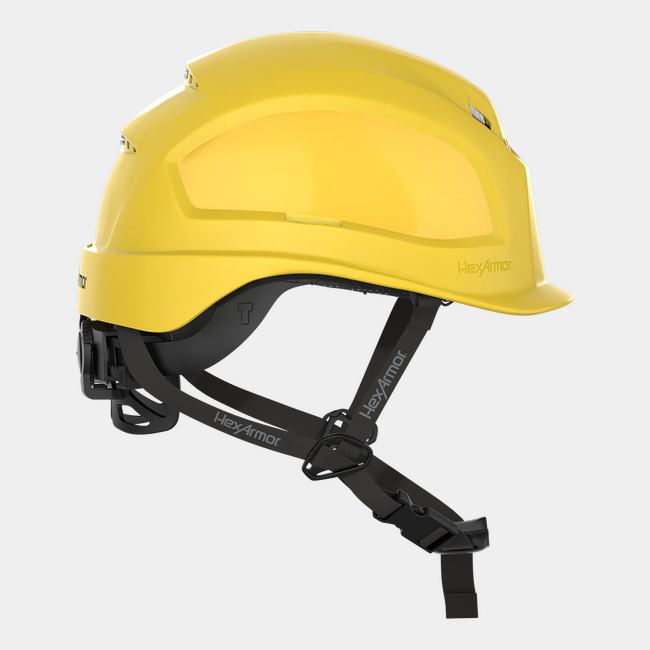 Ceros XP450A with Mips yellow vented safety helmet as shown from the side.