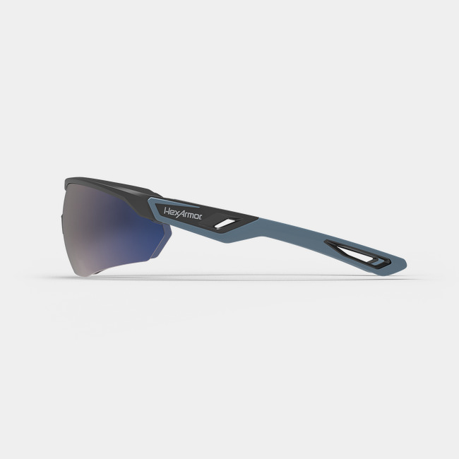 VuFlight safety glasses from the side showcasing the HexArmor logo on the frame.