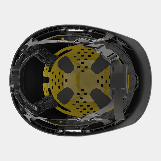 Ceros XP450A with Mips black class E safety helmet showcasing the suspension system on the underside of the helmet.