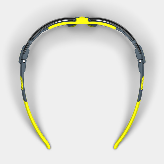VS300 safety glasses from the top-down showcasing the adjustable nose piece.
