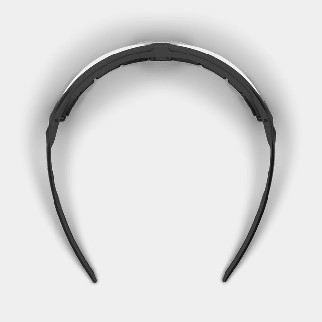 X1G scratch-resistant safety glasses with gasket from the top-down showcasing the adjustable nose piece.