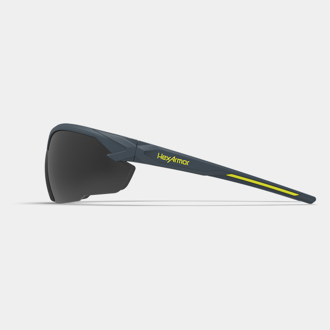 NX1 welding safety glasses from the side showcasing the HexArmor logo on the frame.