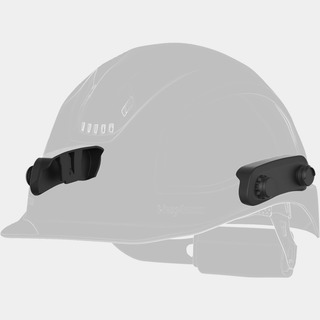 Click-and-Go magnetic helmet adapter attached to a safety helmet.