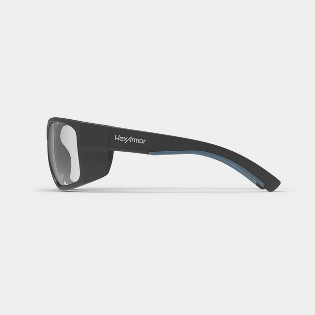 VuForce safety glasses from the side showcasing the HexArmor logo on the frame.