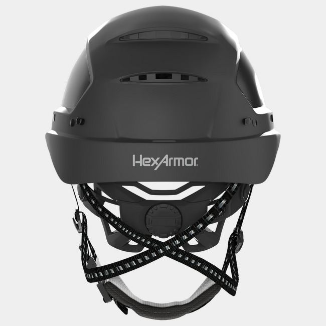 Ceros XA250 climbing-style safety helmet as shown from the back showcasing the wheel ratchet adjustment system. 