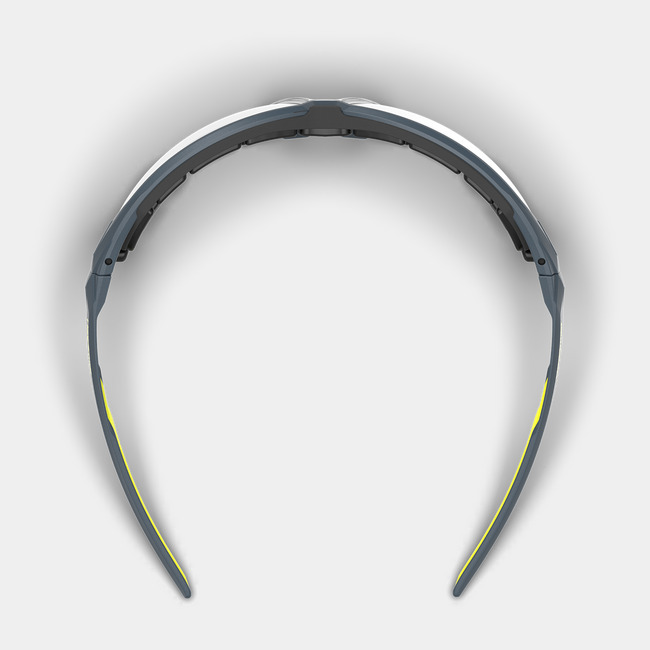 NX1G gasketed safety glasses from the top-down showcasing the dual hard and soft components.