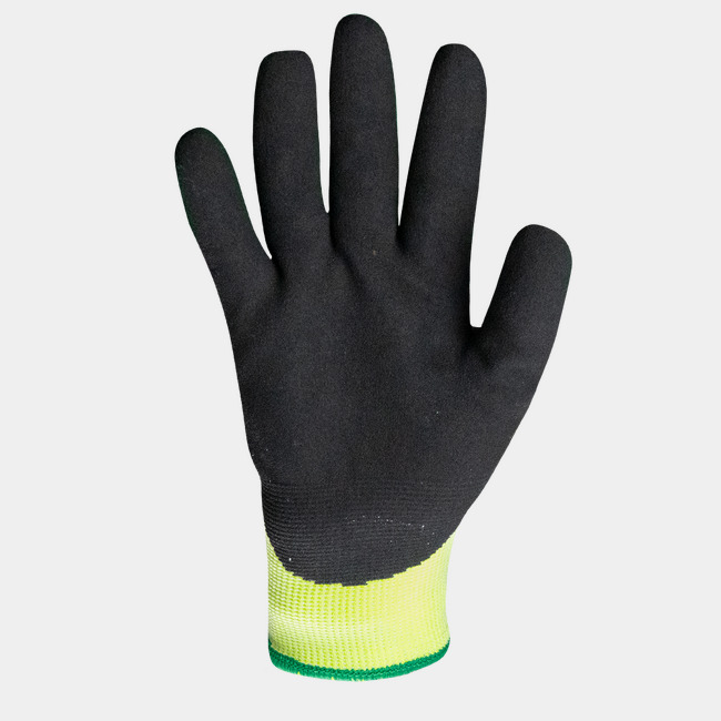 Palm view of Helix 2059 touchscreen winter work gloves showcasing the flexible sandy nitrile three-quarter coating.
