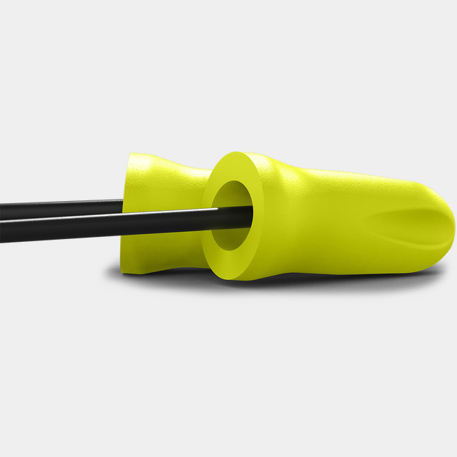 safeComm disposable earplugs // corded sideview image