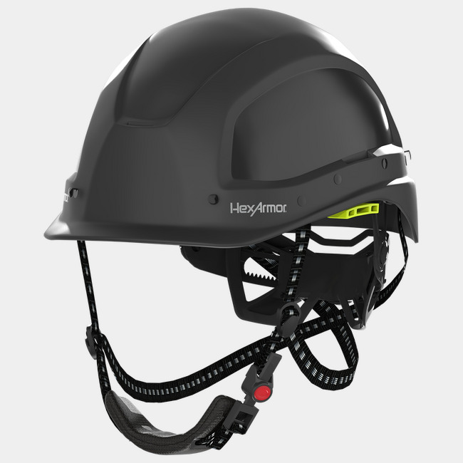 Ceros XA250 black safety helmet with chin strap. 