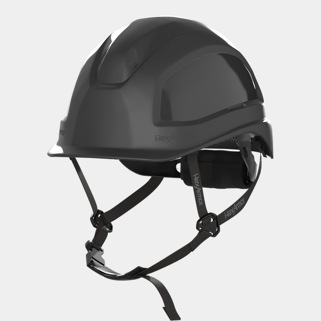 Ceros XP450AE black class e safety helmet with chin strap.